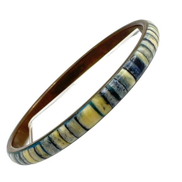 Boho Chic Inlay Bracelet Bangle Coastal Inspired Blue White Vintage Charm - Picture 1 of 6